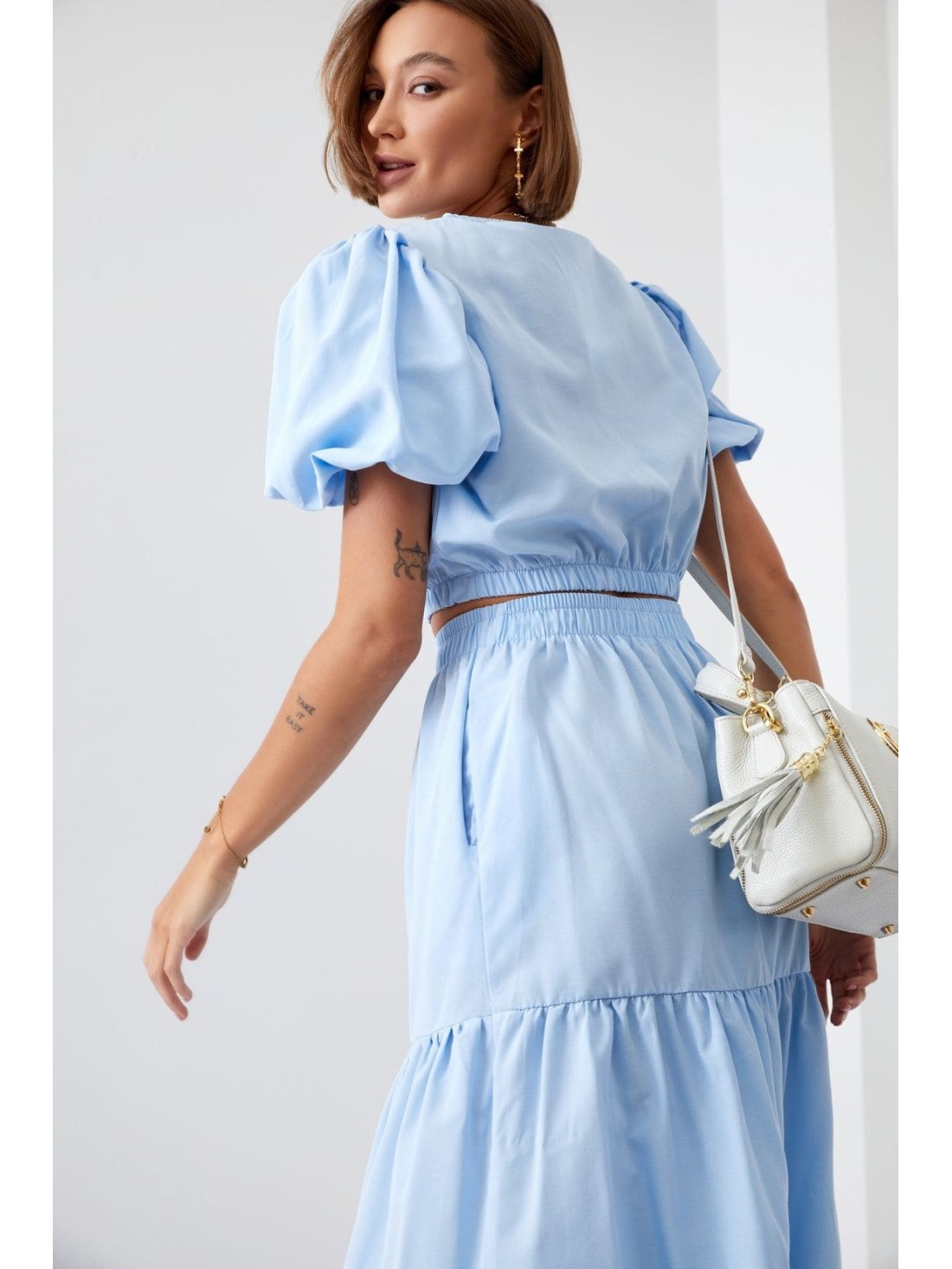 Women\'s summer set, blouse and skirt, light blue FG647 - Online store - Boutique